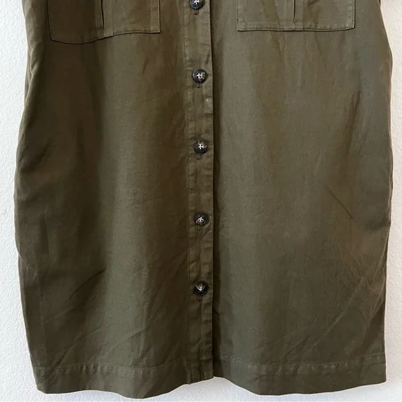 Faherty Linen Blend Palos Verdes Shirt Dress Olive Green Utility Coastal SZ L - Picture 7 of 16